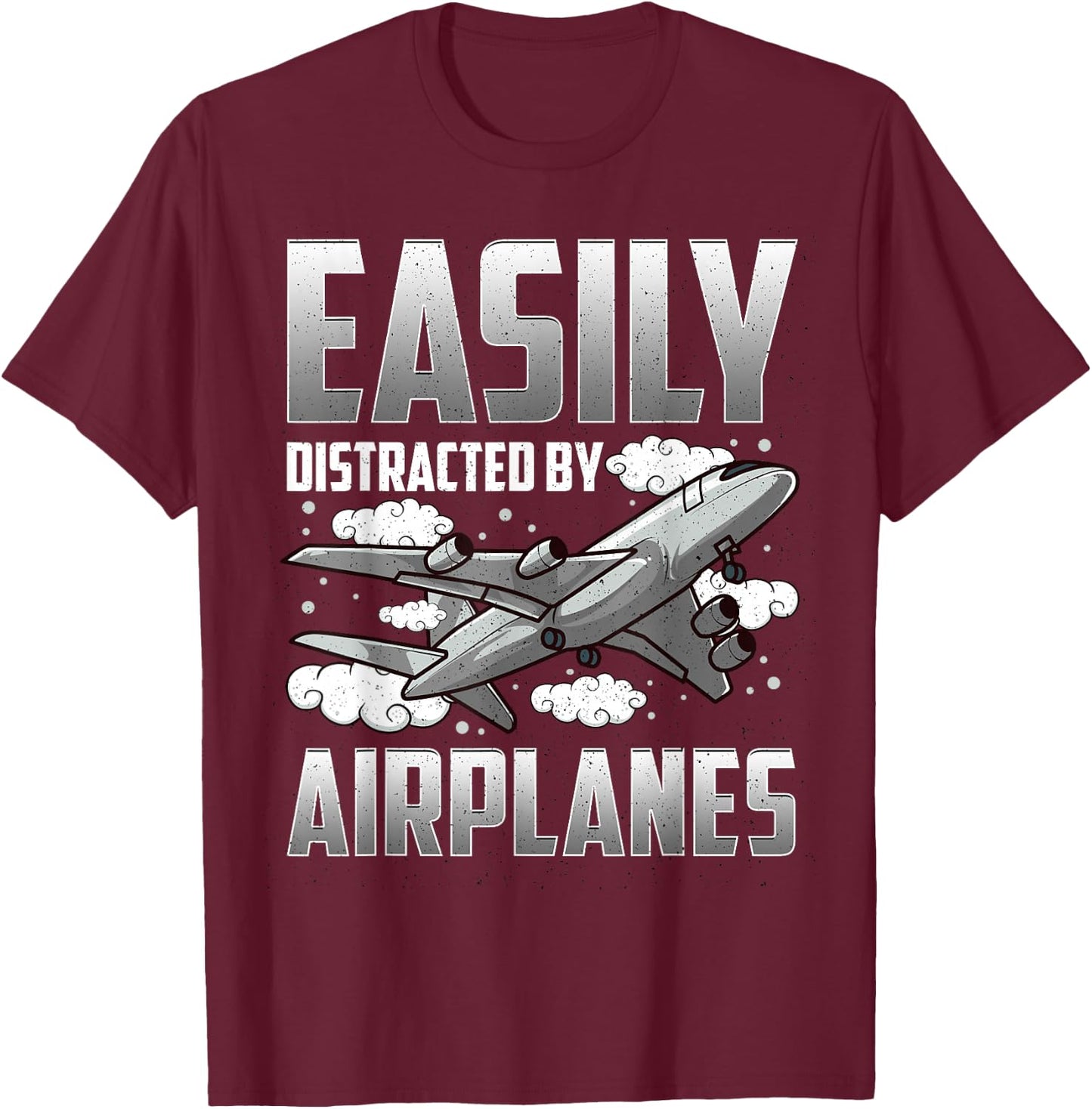 Funny Pilot Shirt Aviation Easily Distracted By Airplanes T-Shirt - T-Shirt | Maroon