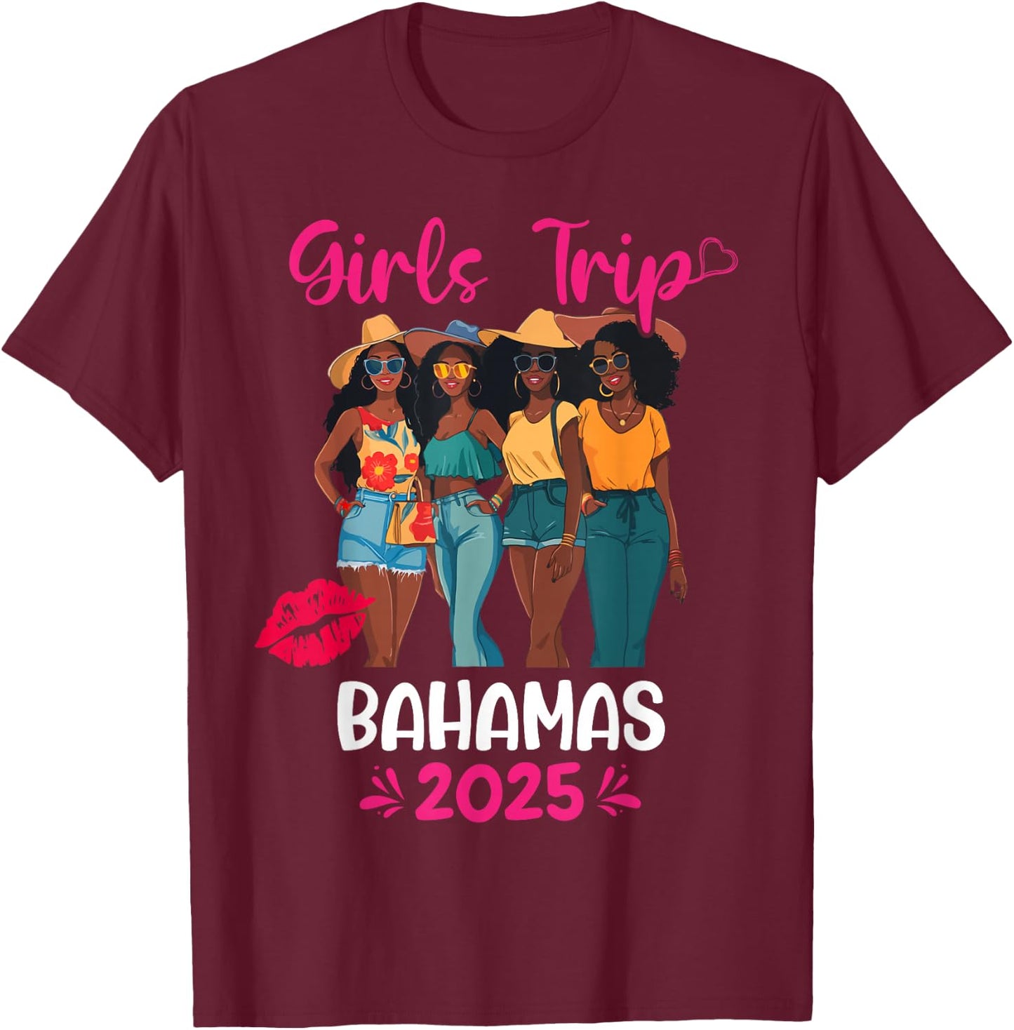 Black Girls Trip Bahamas 2025 Vacation Matching T-Shirt - T-Shirt | Maroon