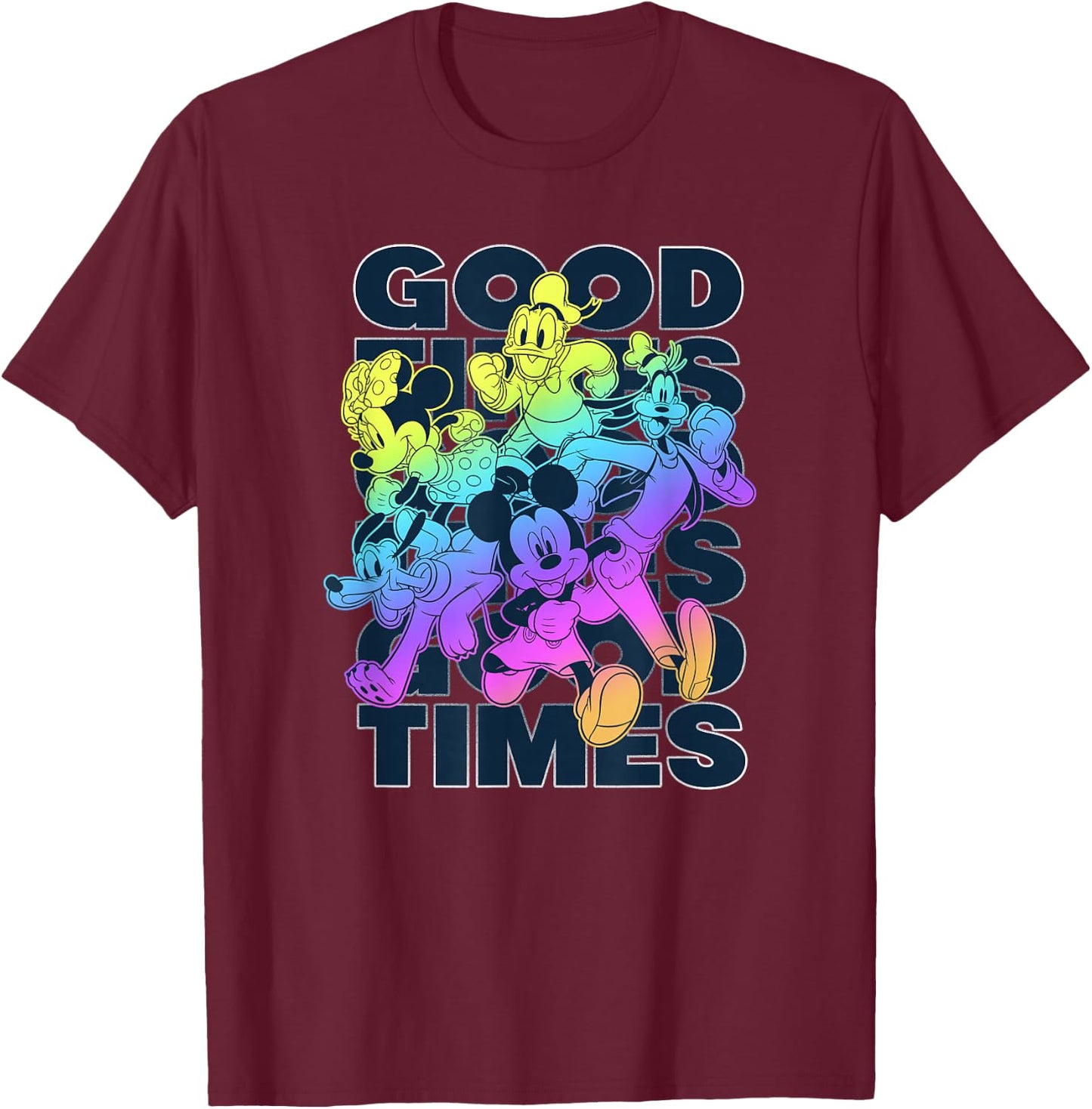 Disney Mickey Classic Good Times Neon Group T-Shirt - T-Shirt | Maroon
