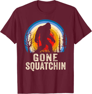 Gone Squatchin to Find Bigfoot Sasquatch Retro T-Shirt - T-Shirt | Maroon