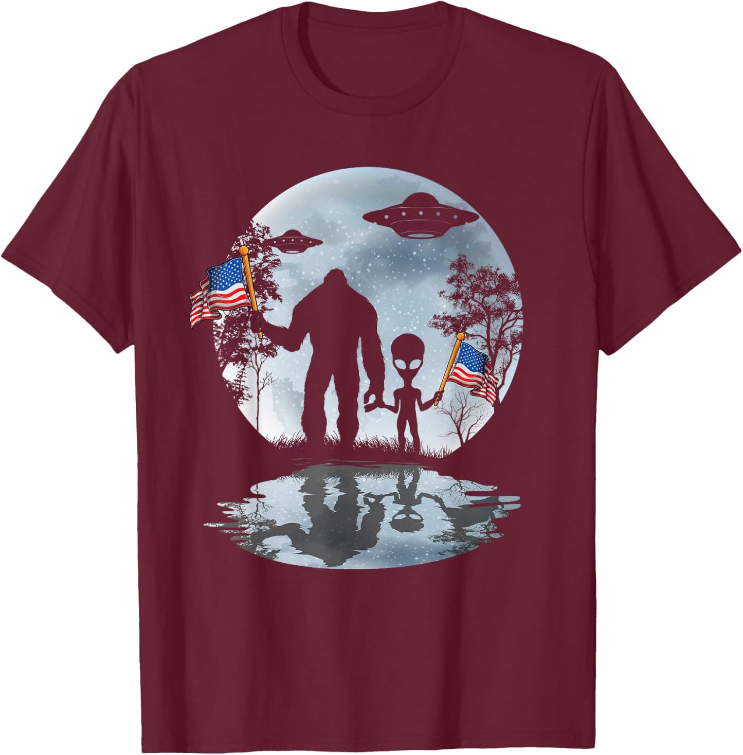 Alien Bigfoot Sasquatch UFO Extraterrestrial Kids Men T-Shirt - T-Shirt | Maroon