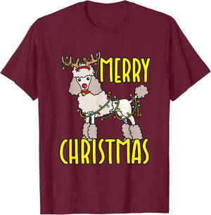 Standard Poodle Gifts And Shirts Poodle Christmas Dog Antlers Xmas Holiday T-Shirt - T-Shirt | Maroon