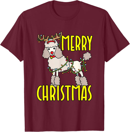 Standard Poodle Gifts And Shirts Poodle Christmas Dog Antlers Xmas Holiday T-Shirt - T-Shirt | Maroon