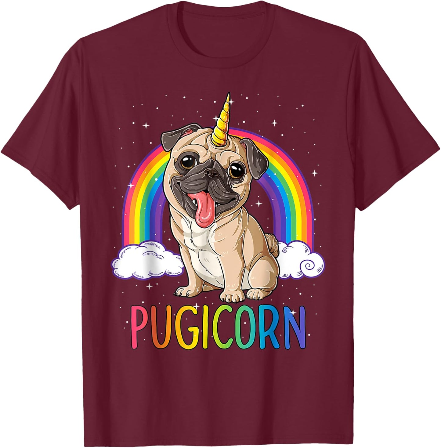 Pugicorn Pug Unicorn Girls Kids Space Galaxy Rainbow.2022 T-Shirt - T-Shirt | Maroon