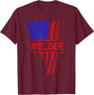 Welder American Flag Welding Gift Triangular Usa Patriotic T-Shirt - T-Shirt | Maroon