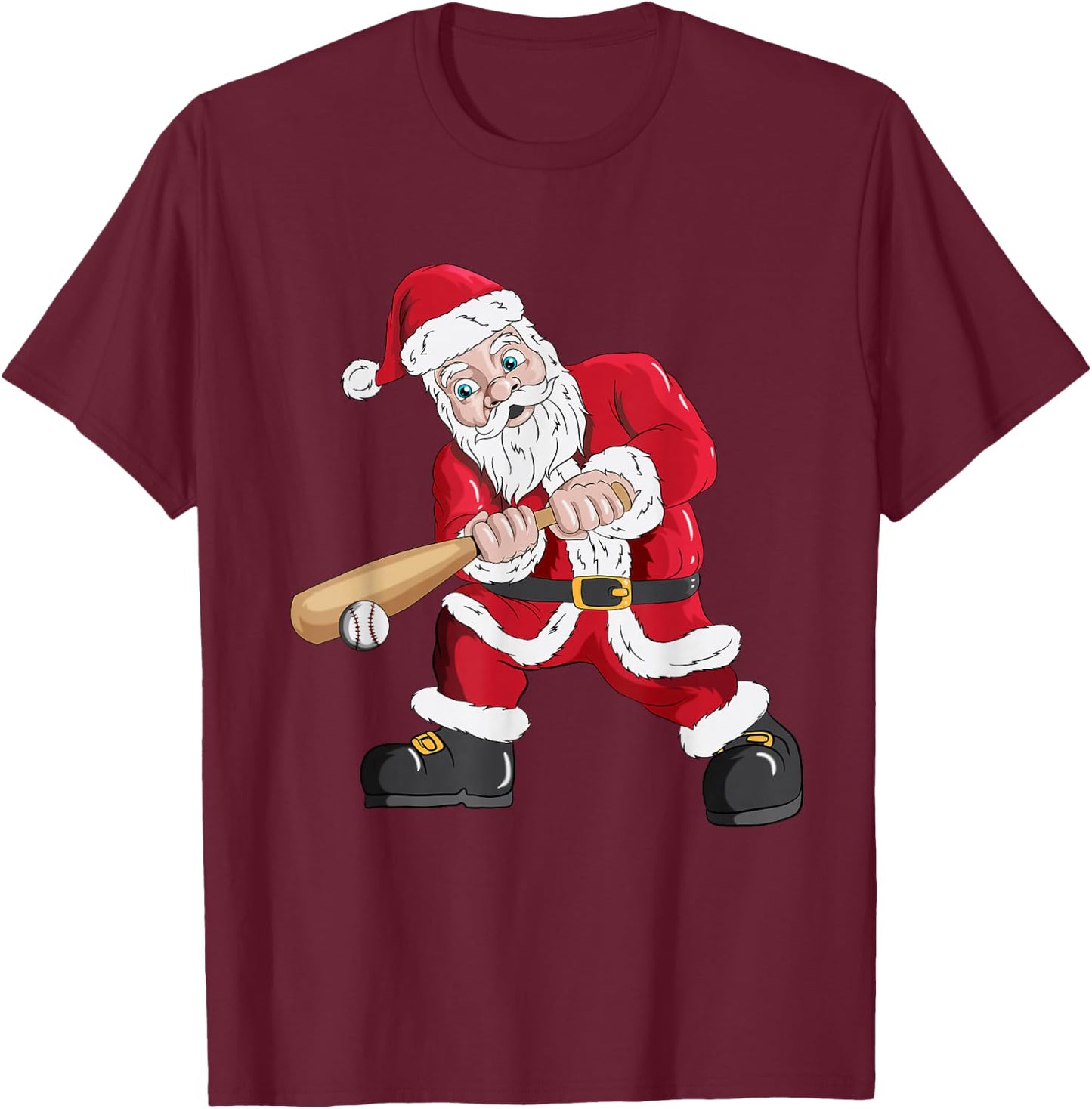 Christmas Santa Claus With Baseball Bat Baseball T-Shirt - T-Shirt | Maroon