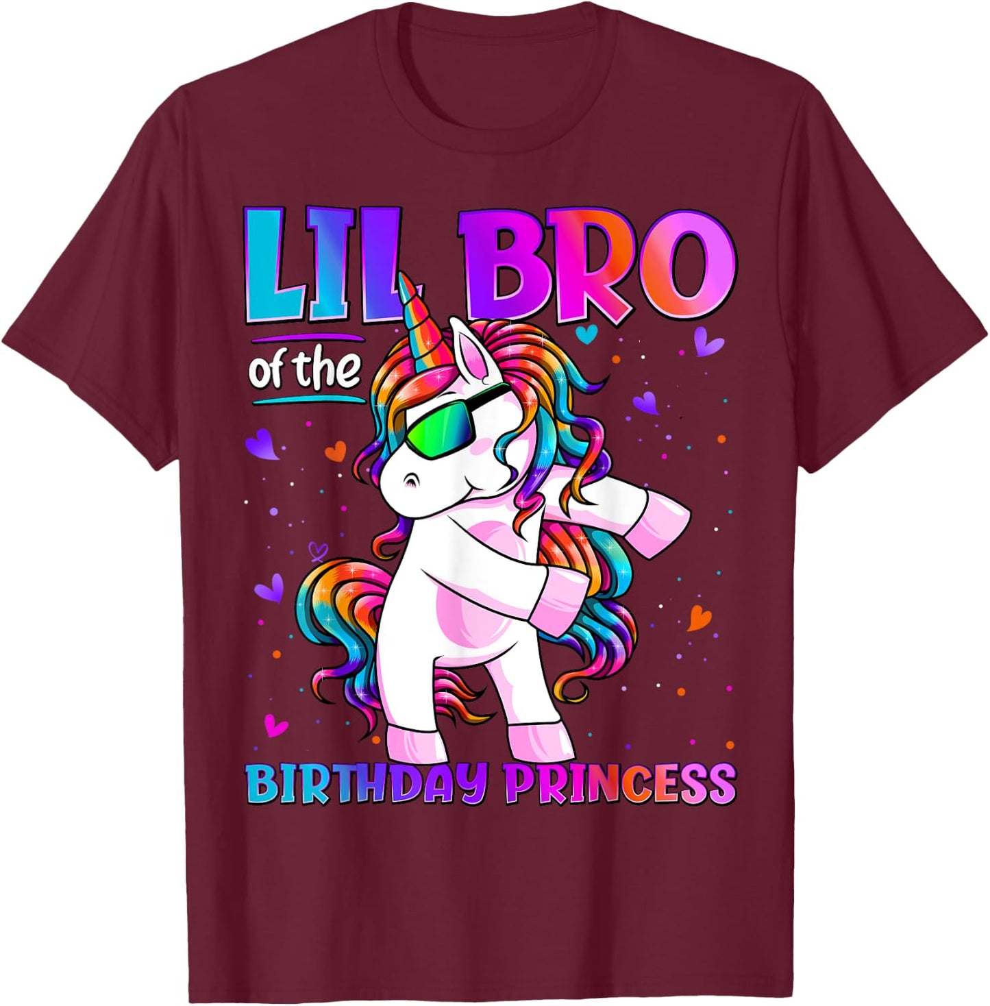 Lil Bro Of Birthday Princess Flossing Unicorn Lil Brother T-Shirt - T-Shirt | Maroon