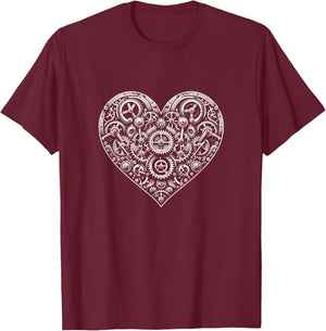 Clockwork Affections - Hipster Men Women Steampunk Heart of Gears Mechanical Love Valentines Day , Small T-Shirt - T-Shirt | Maroon