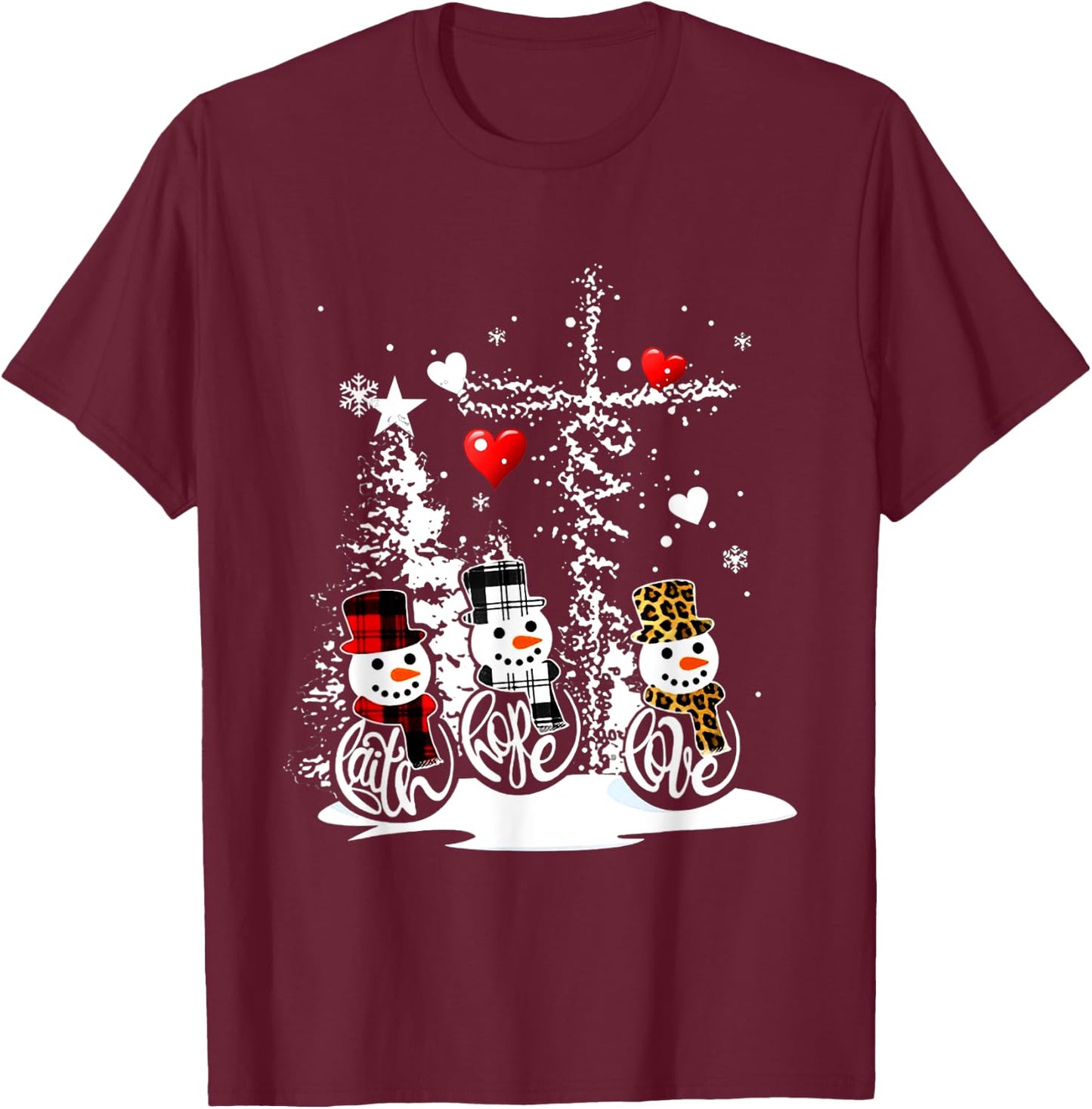 Jesus Christmas Season Faith Love Snowman Christian T-Shirt - T-Shirt | Maroon