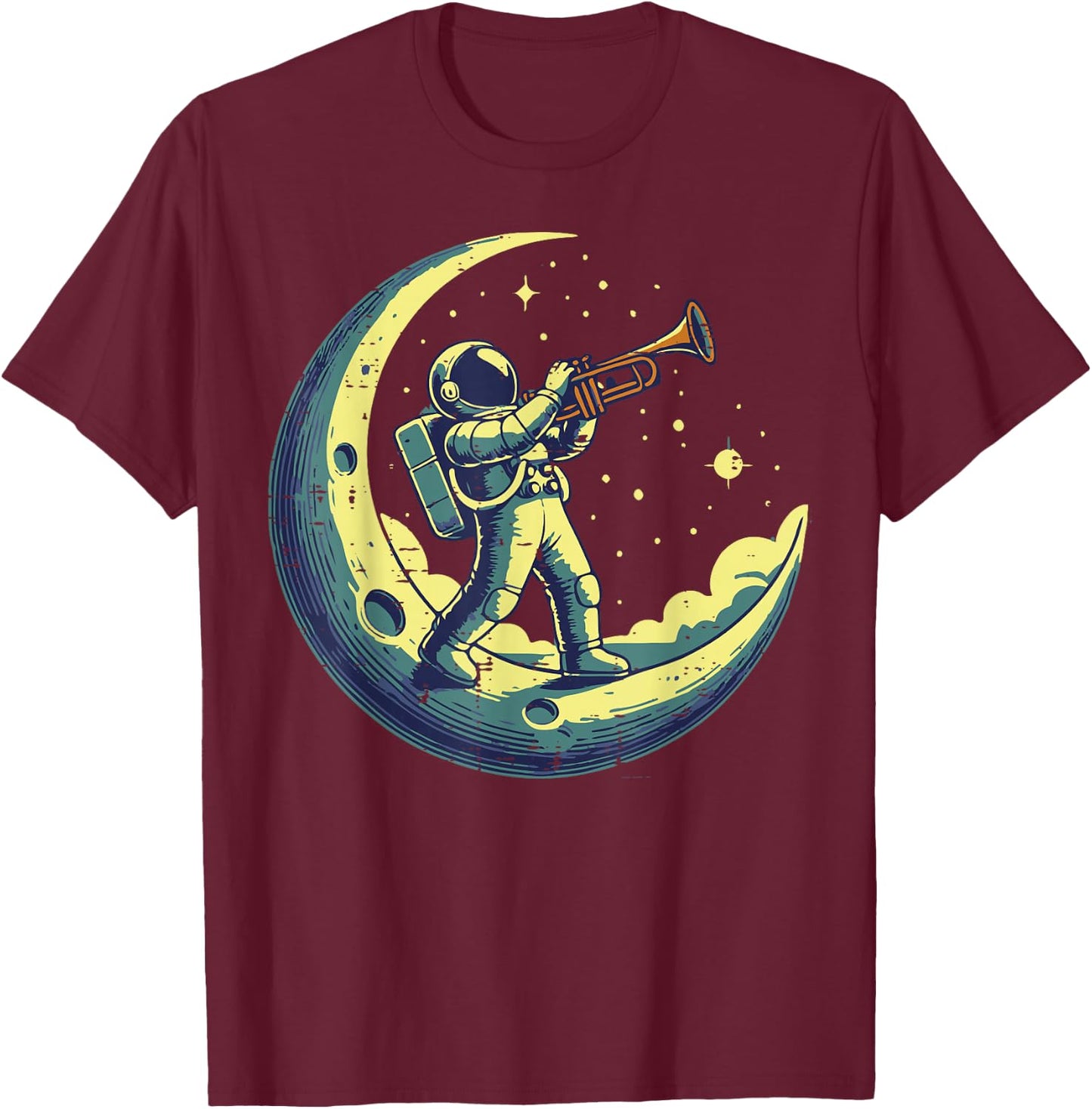 Astronaut On Moon Trumpet Funny Space Music Men Boys Kids T-Shirt - T-Shirt | Maroon