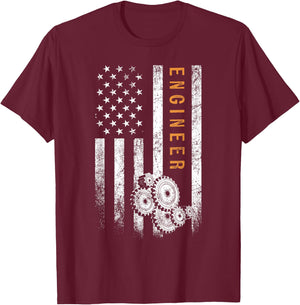 Engineer American Flag Design Engineering T-Shirt - T-Shirt | Maroon