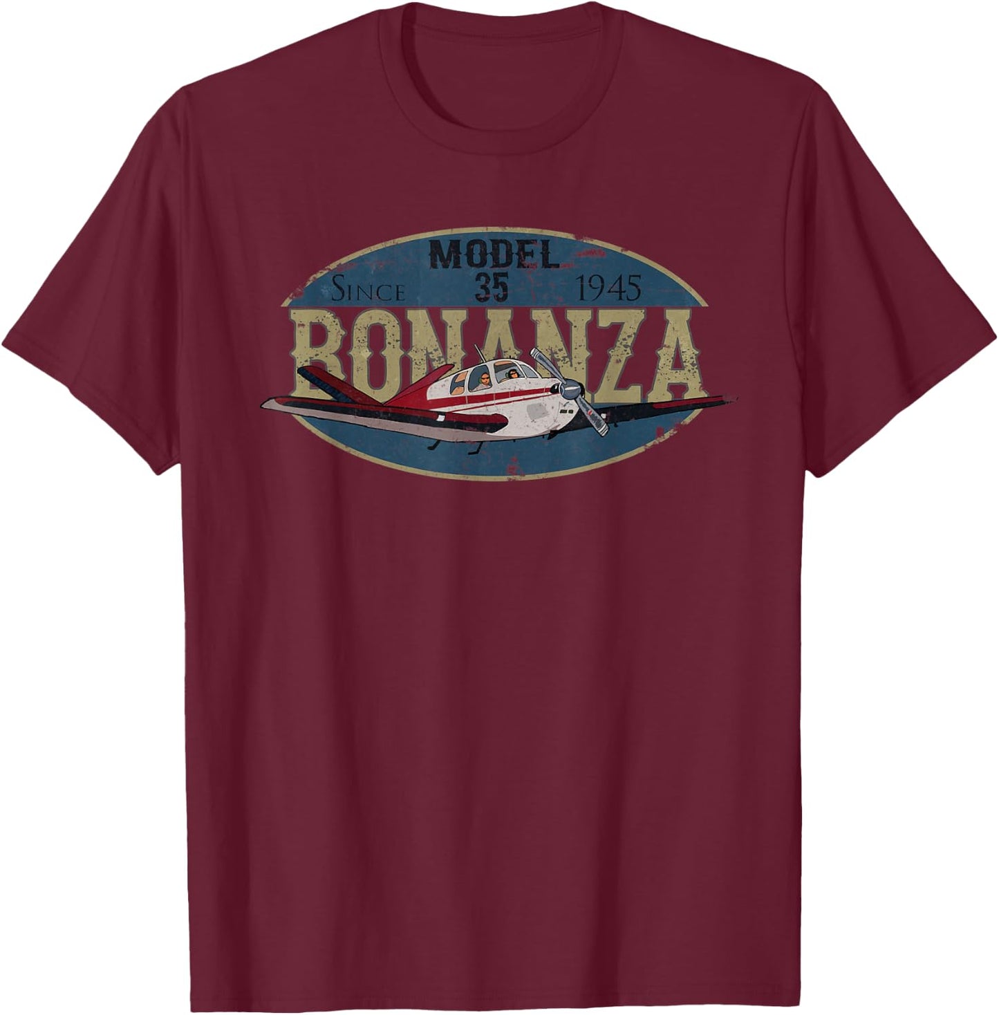 Model 35 Bonanza Since 1945 Retro Vintage Airplane Pilot T-Shirt - T-Shirt | Maroon