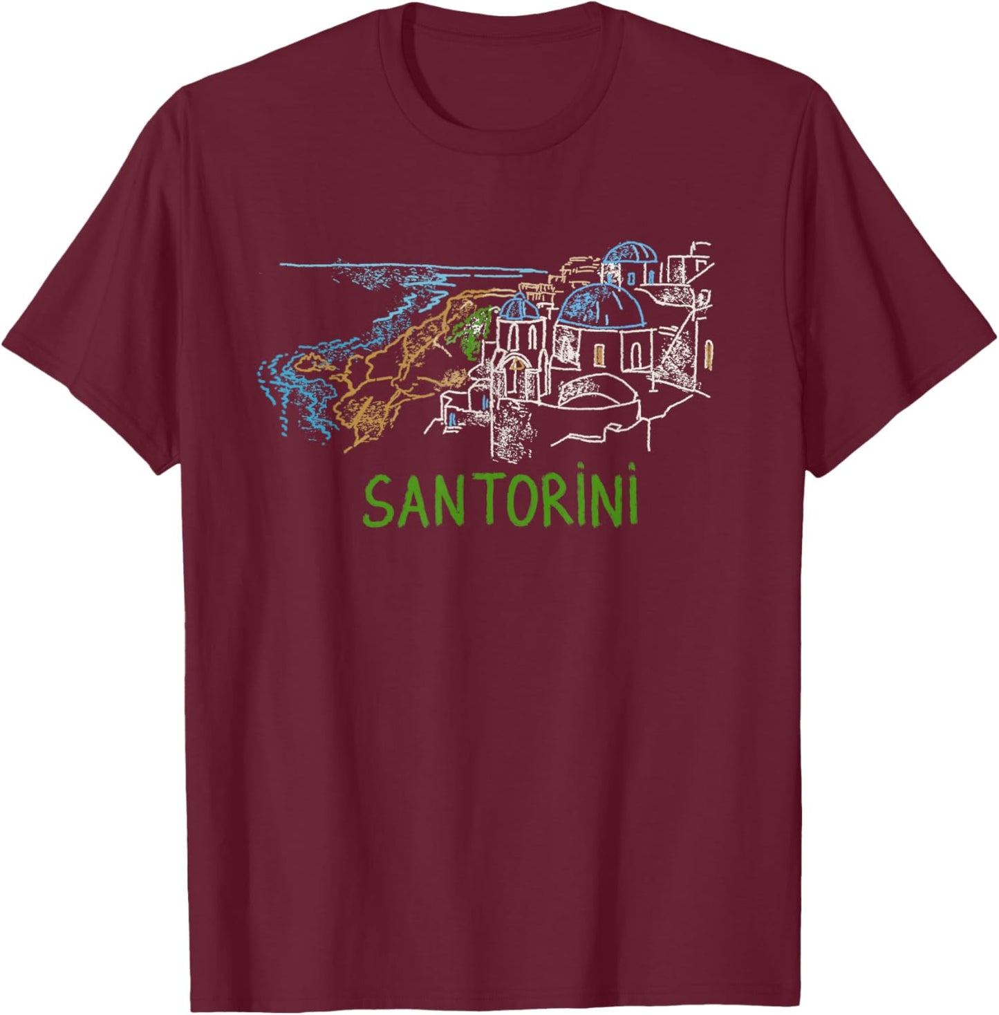 Santorini Greece Art Gift Men Women T-Shirt - T-Shirt | Maroon