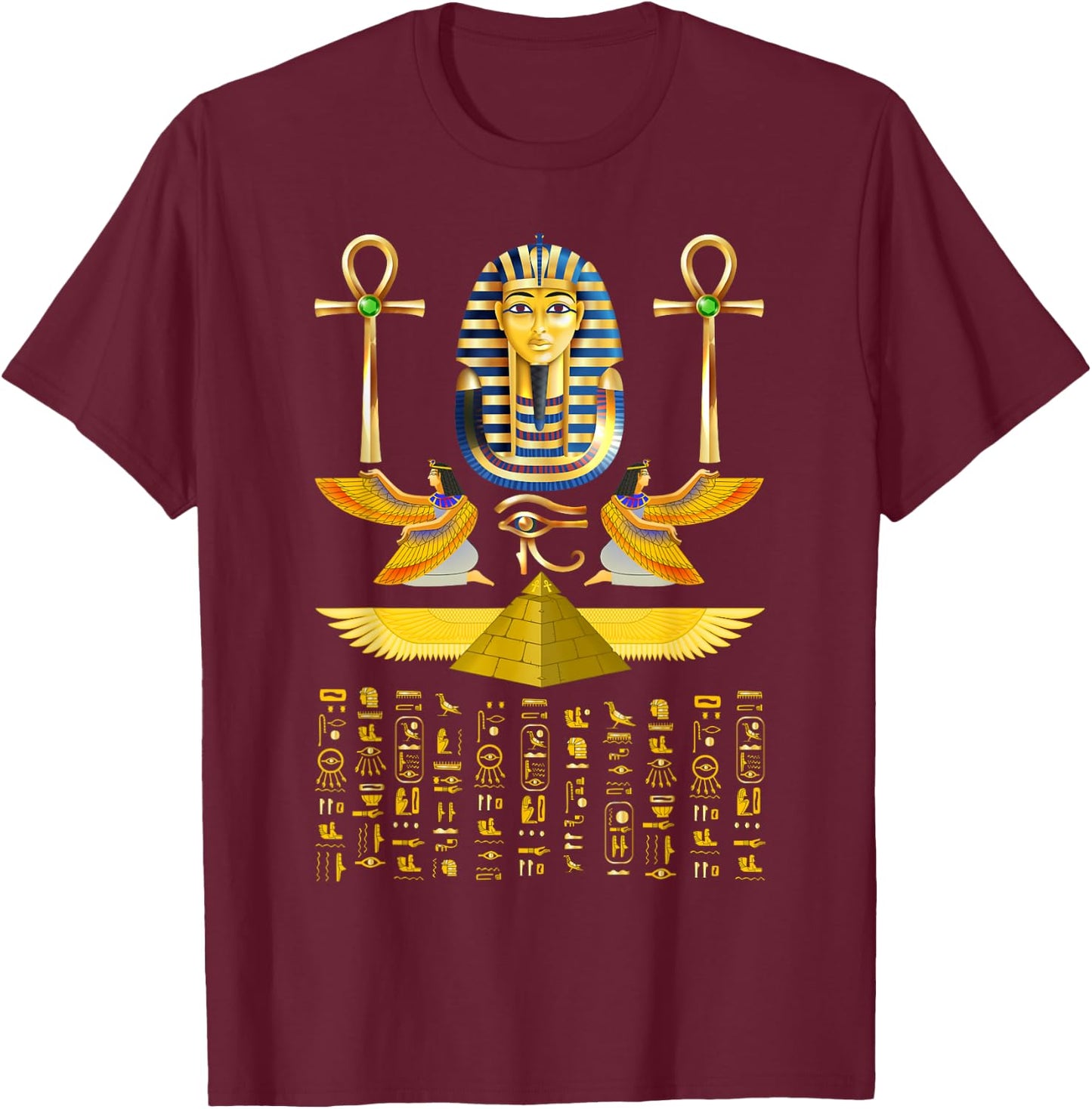 Egyptian Pyramids Pharaoh Tut King Tutankhamun T-Shirt - T-Shirt | Maroon