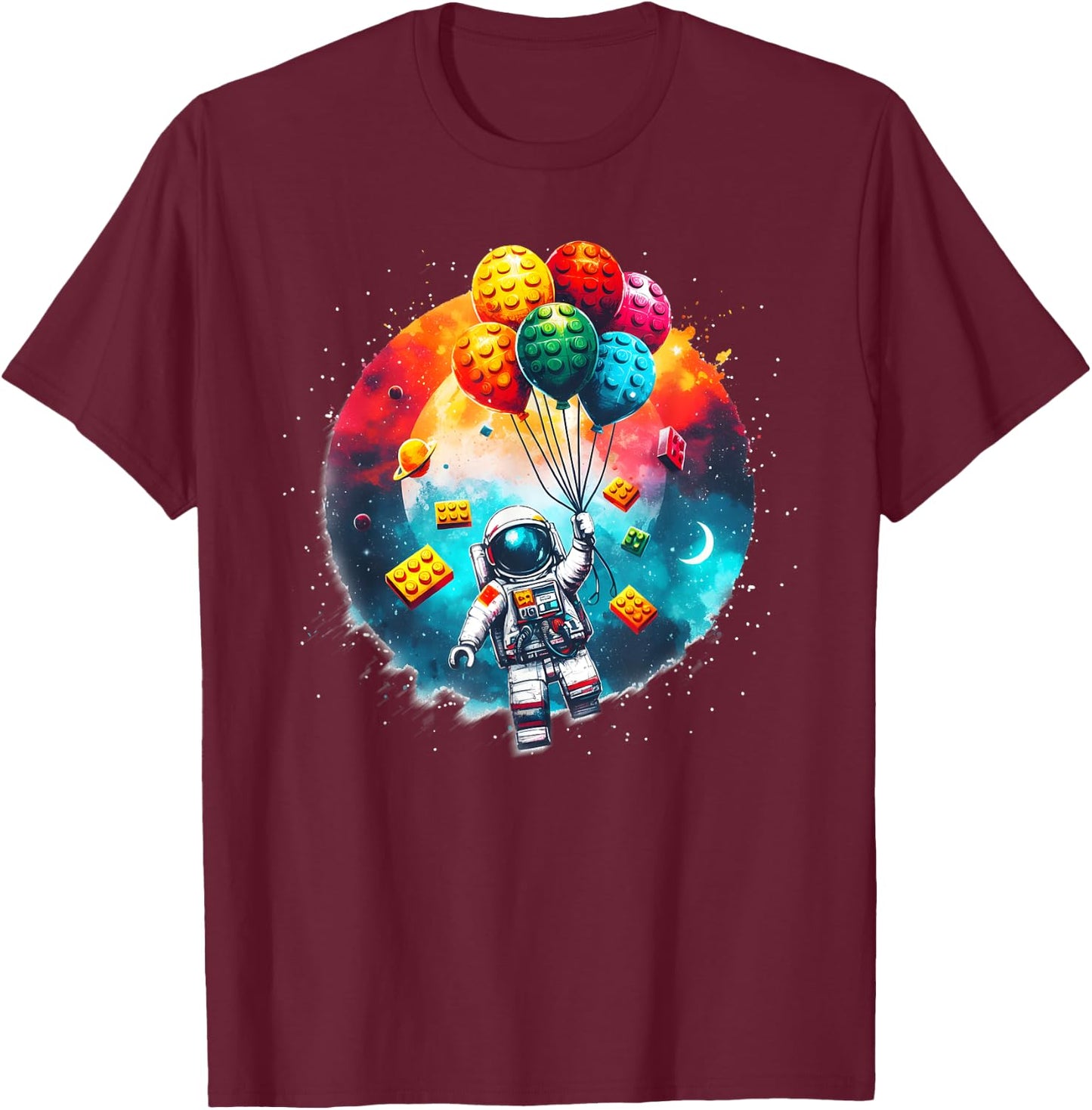Space Astronaut Master Builder Funny Building Blocks Bricks T-Shirt - T-Shirt | Maroon