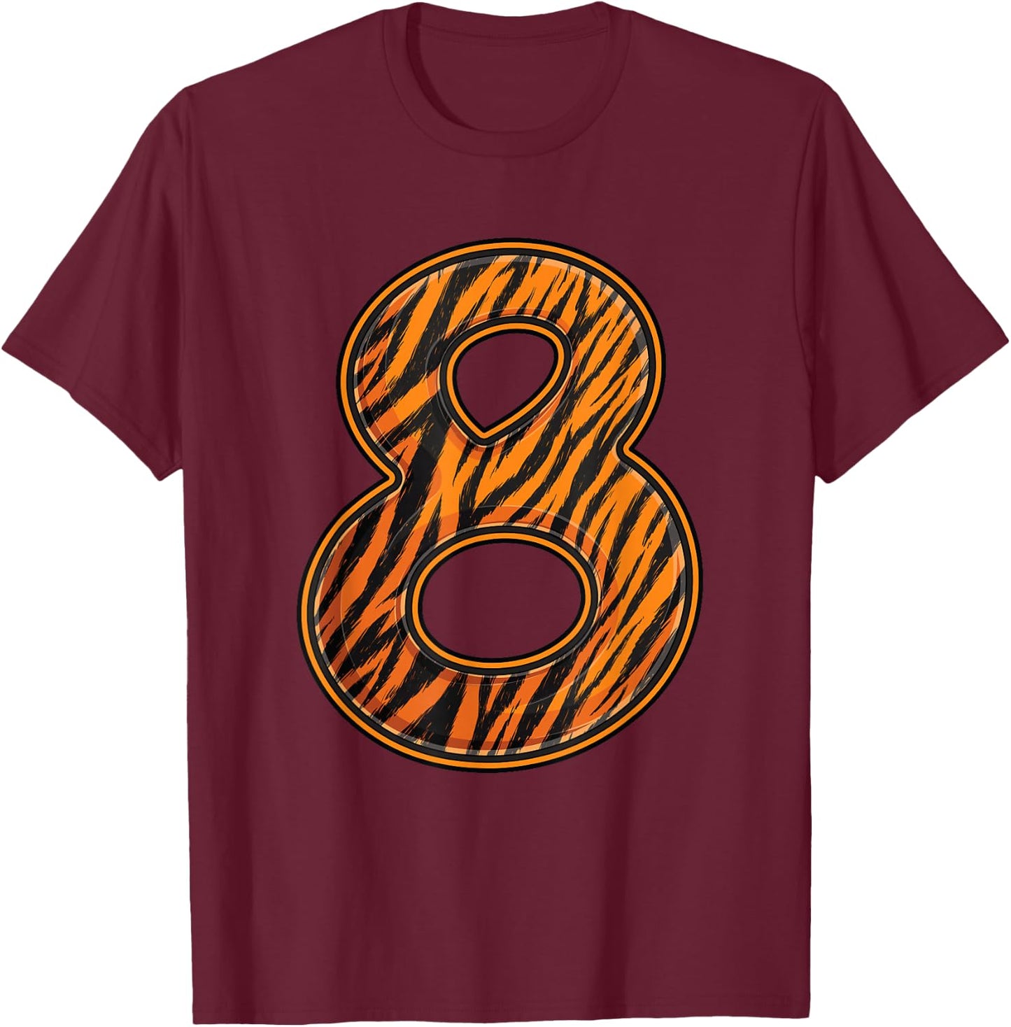 Tiger 8th Birthday Party Eight 8 Years Old Wild Bday Kids T-Shirt - T-Shirt | Maroon