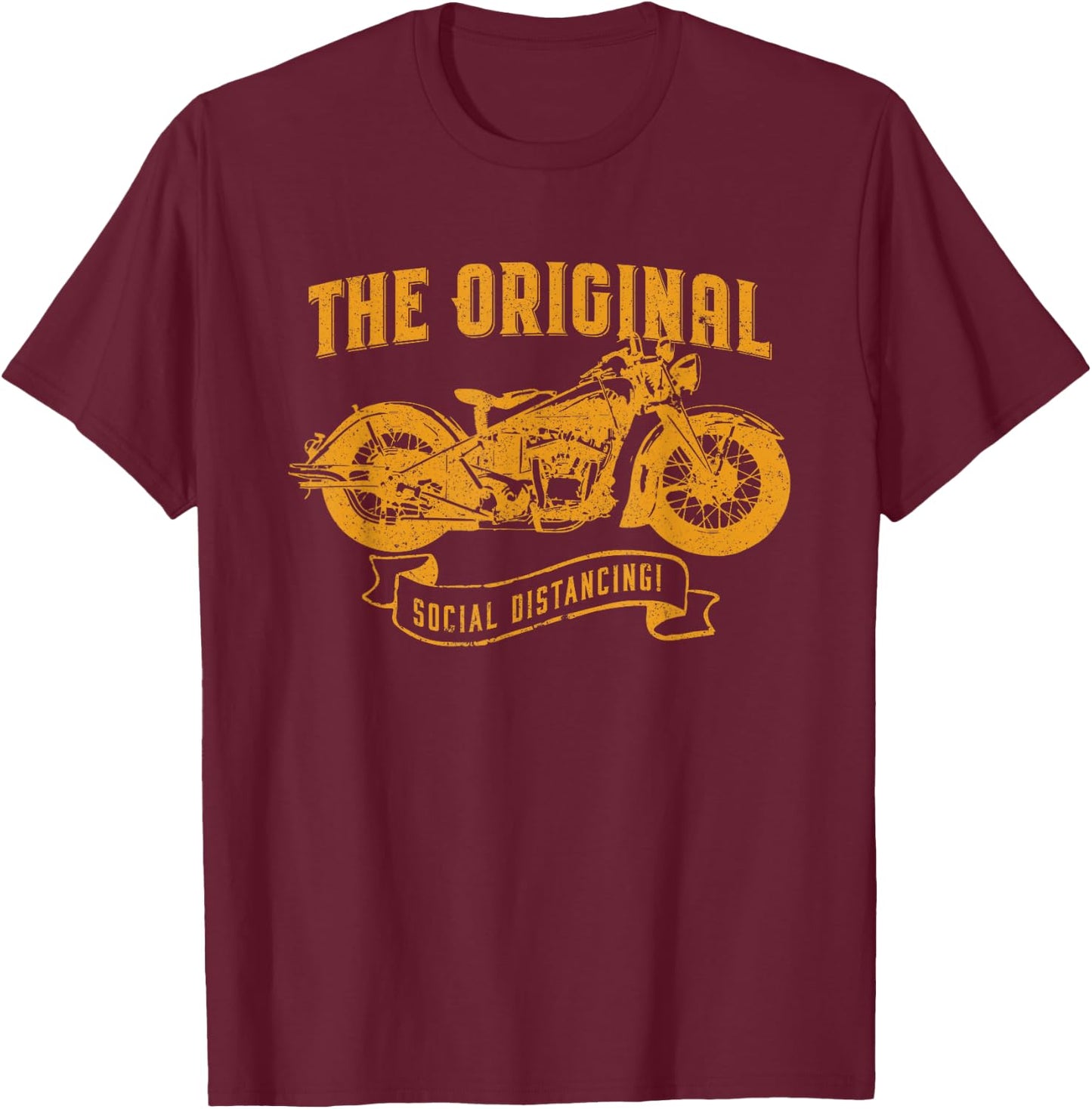 Funny Motorcycle Social Distancing Retro Vintage T-Shirt - T-Shirt | Maroon