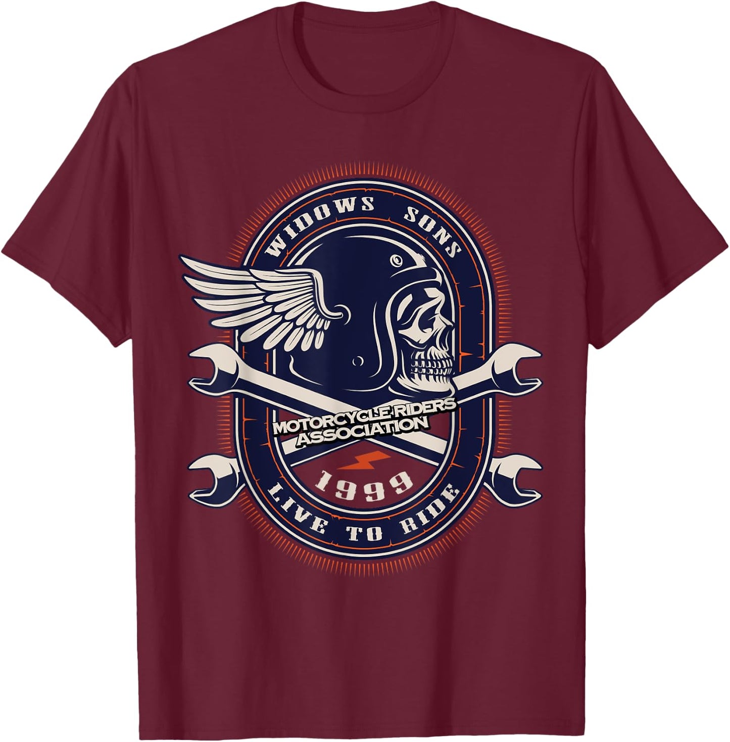 Widows Sons Crossed Wrenches & Flying Skull WSMRA T-Shirt - T-Shirt | Maroon