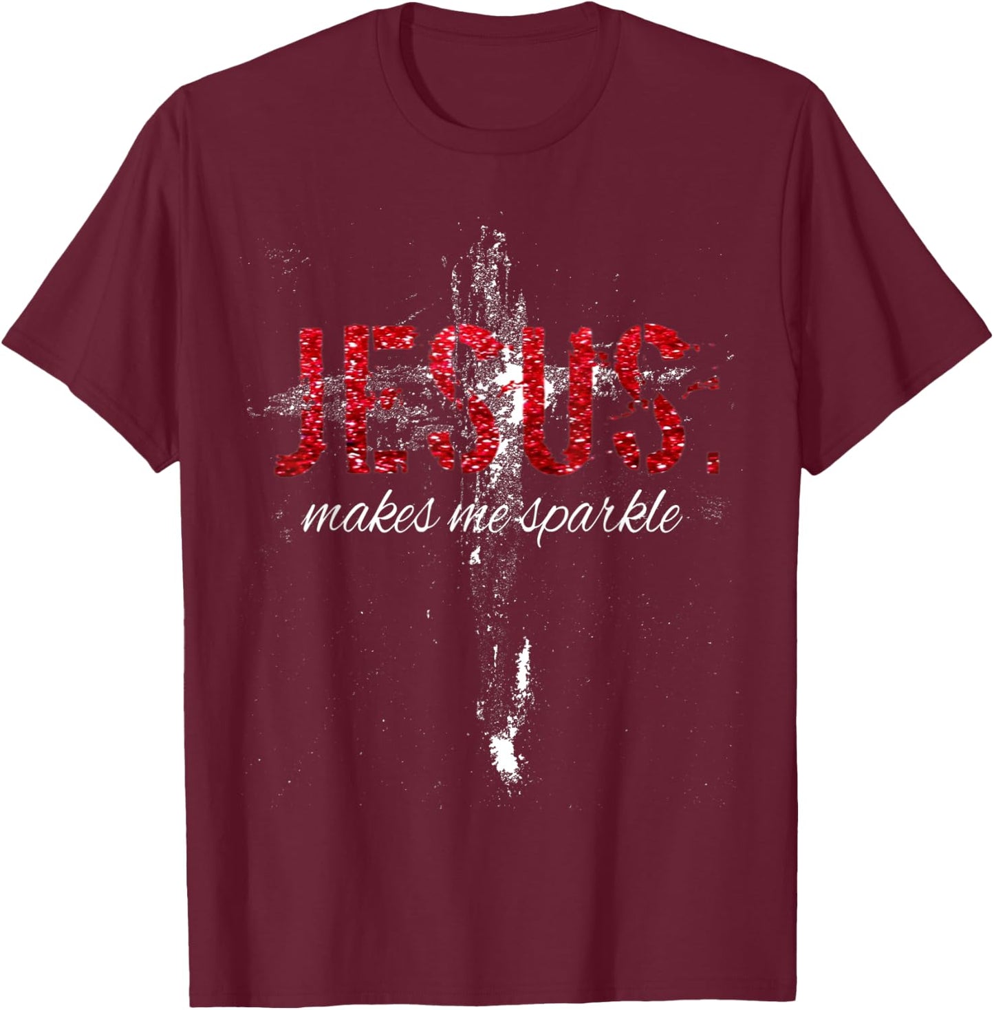 Jesus Makes Me Sparkle Vintage Retro Cross T-Shirt - T-Shirt | Maroon