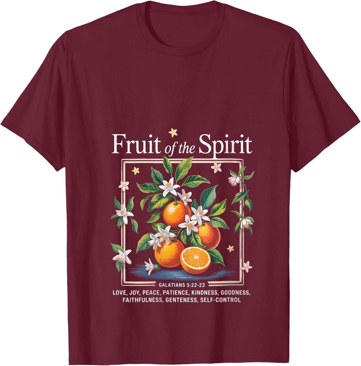 Christian Fruit of The Spirit Vintage Fruit Orange Flower V-Neck T-Shirt - T-Shirt | Maroon