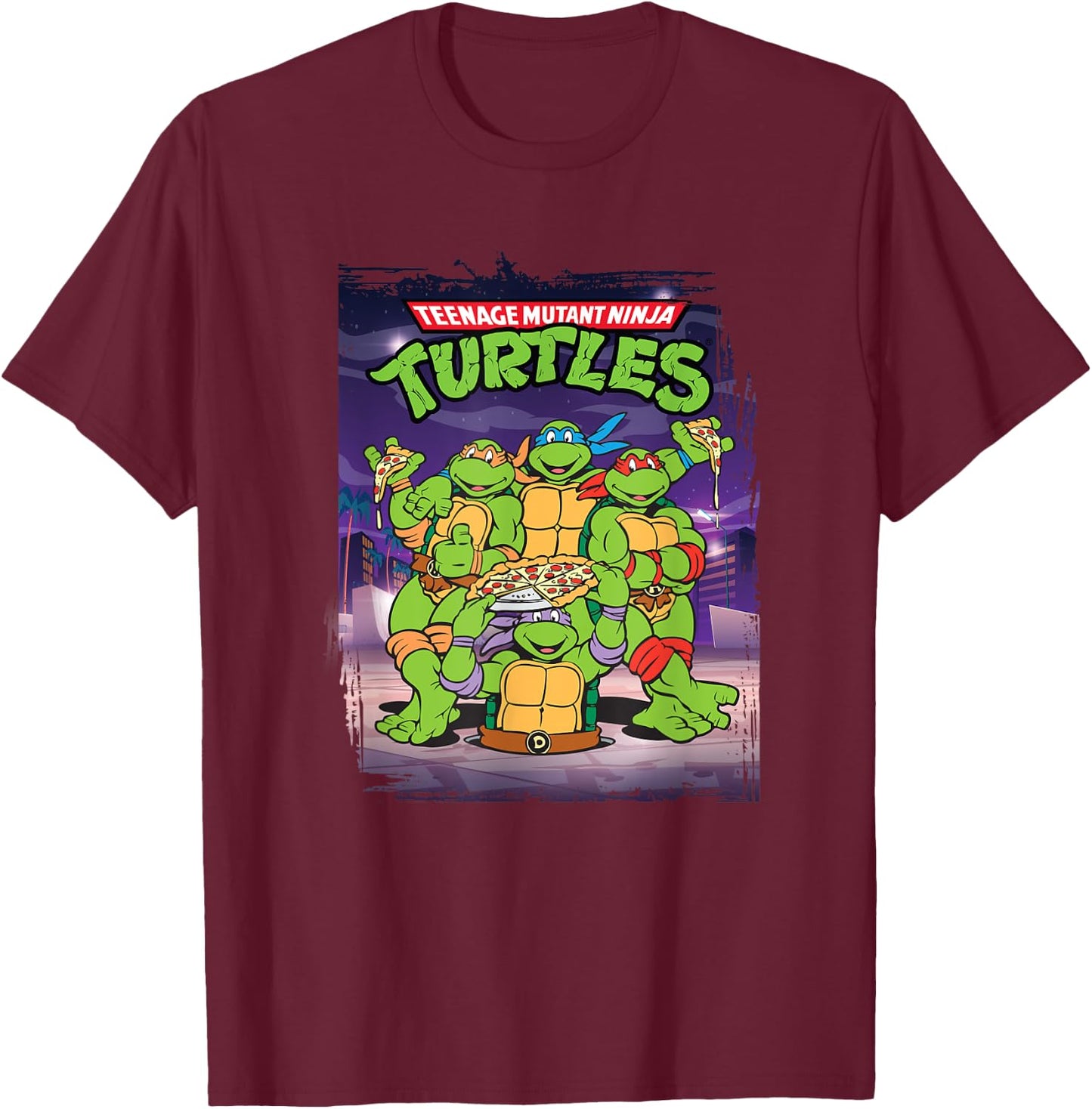 Mademark Black Classic Fit Short Sleeve Teenage Mutant Ninja Turtles Retro T-Shirt - T-Shirt | Maroon