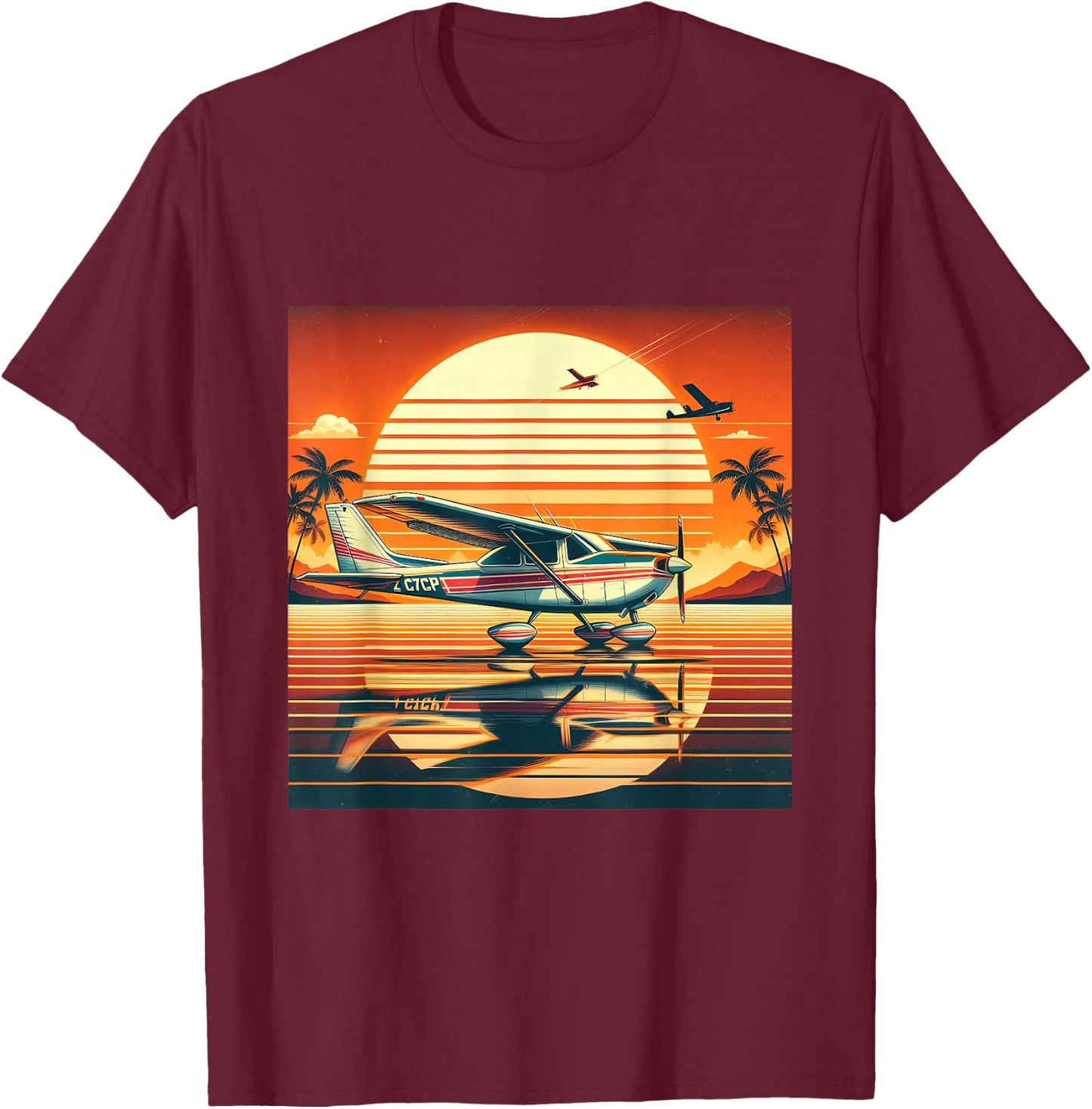 C-172 Skyhawk Vintage C172 Airplane Retro Sunset Pilot T-Shirt - T-Shirt | Maroon