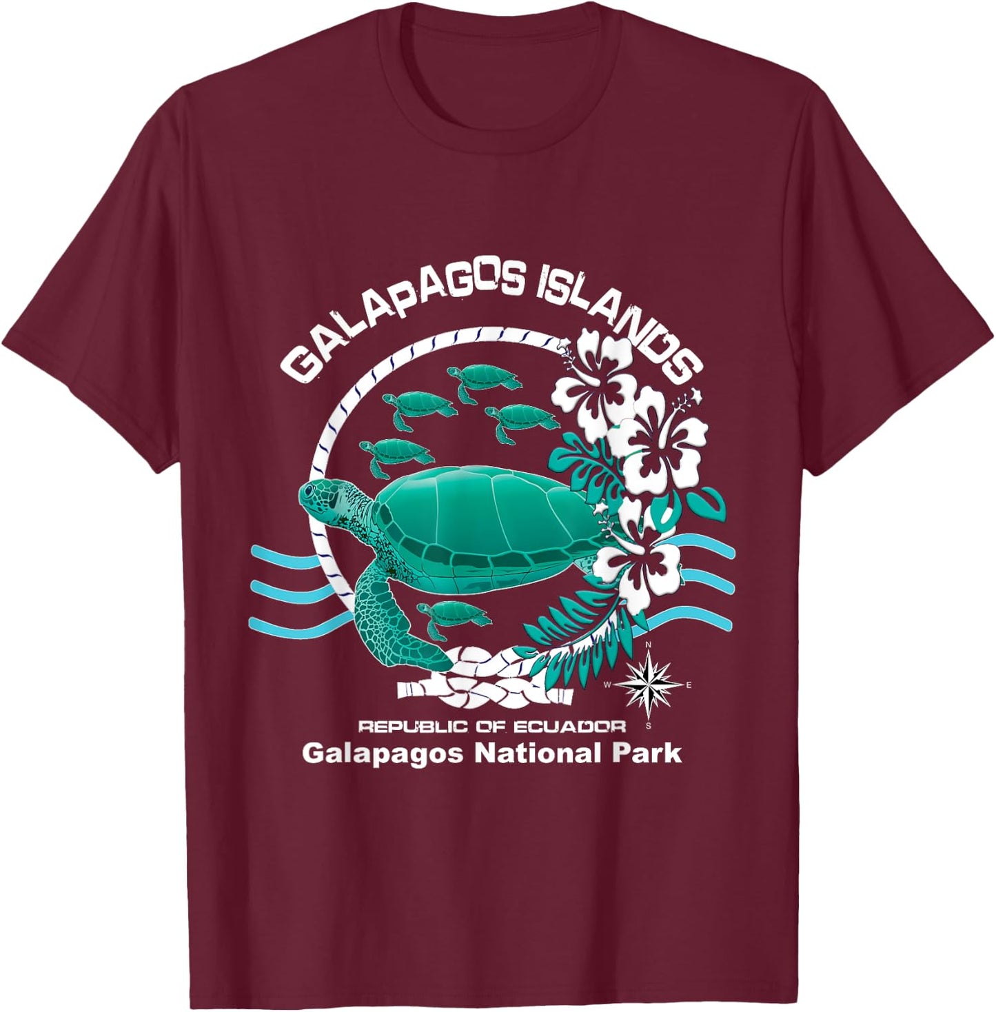 Galapagos National Park Ocean Reserve Green Sea Turtle T-Shirt - T-Shirt | Maroon