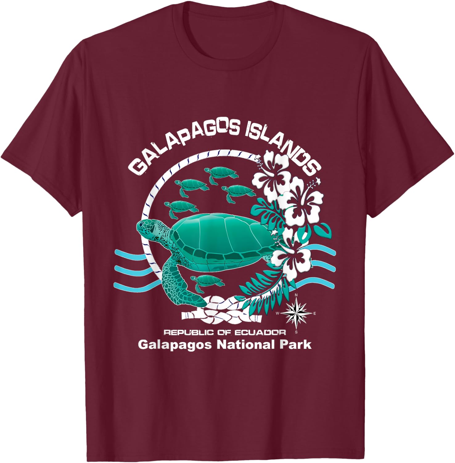 Galapagos National Park Ocean Reserve Green Sea Turtle T-Shirt - T-Shirt | Maroon