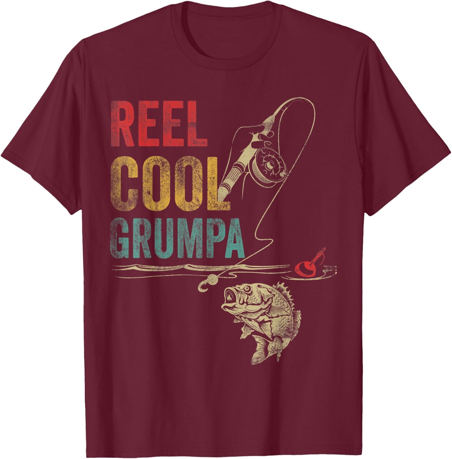 Vintage Reel Cool Grumpa Fish Fishing Fathers Day T-Shirt - T-Shirt | Maroon