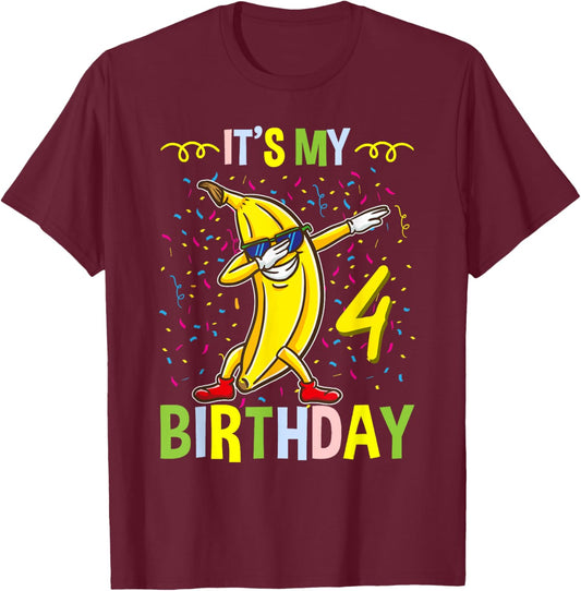 Its My 4th Birthday Banana for Banana Lover T-Shirt - T-Shirt | Maroon