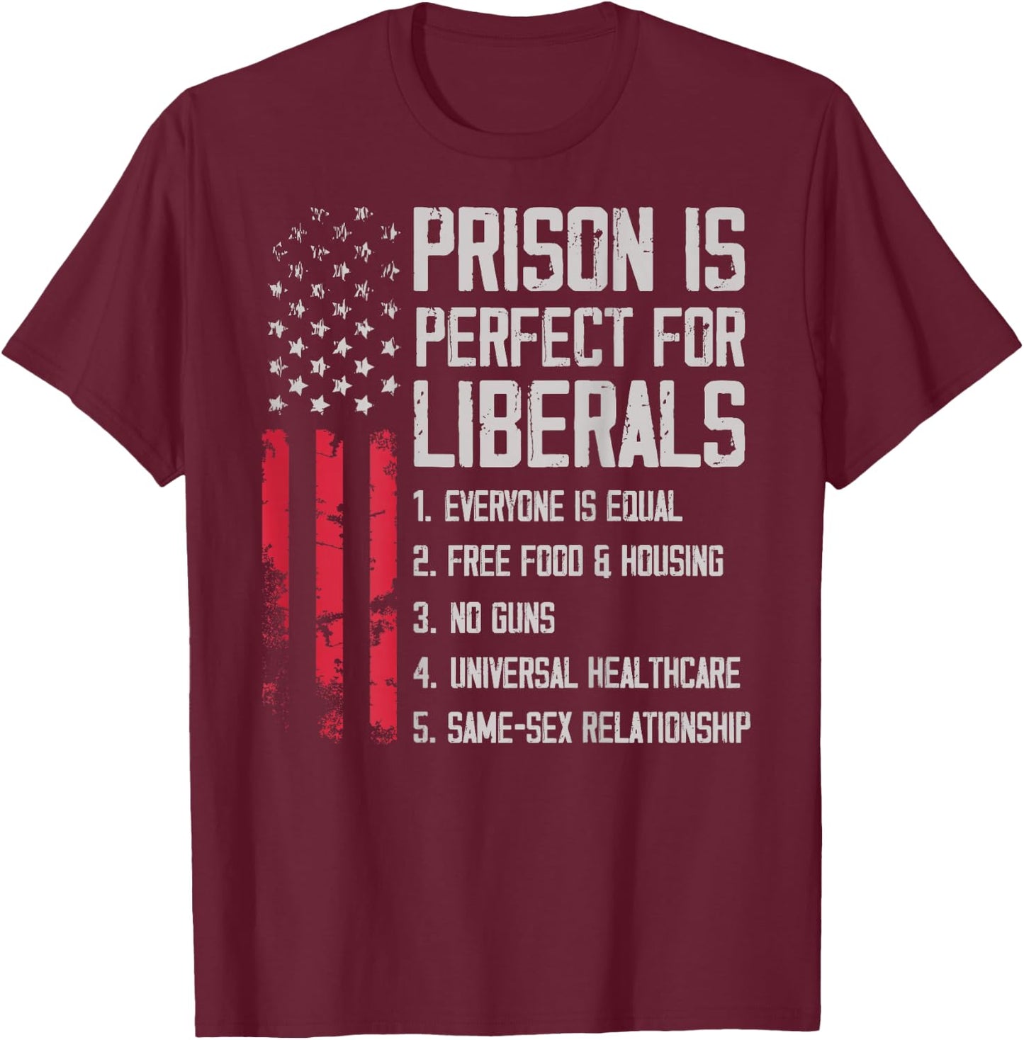 (ON Back) Prison is Perfect for Liberals T-Shirt - T-Shirt | Maroon