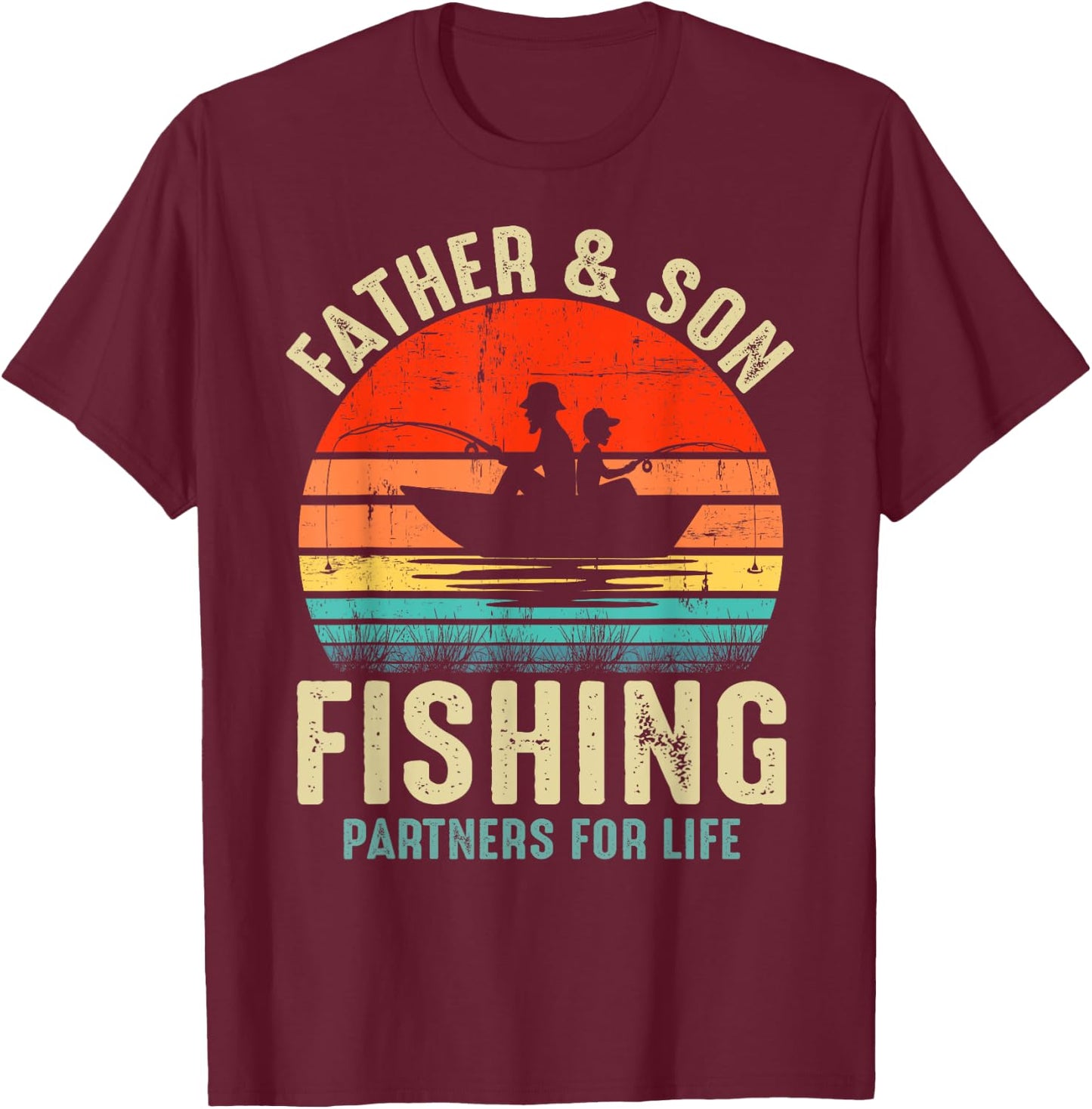 Father and Son Fishing Partner For Life Retro Matching Dad T-Shirt - T-Shirt | Maroon