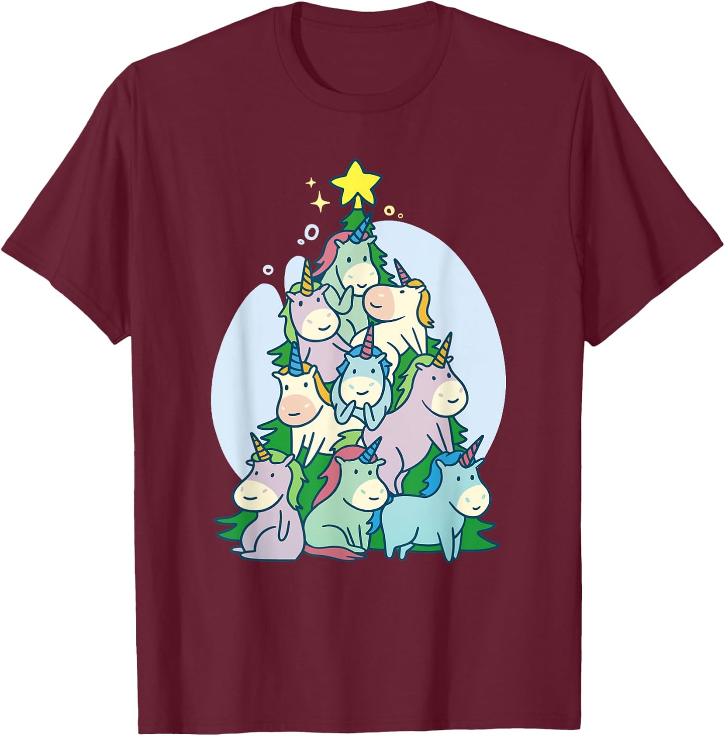 Ugly Christmas Sweater Unicorn Tree Christmas Unicorn T-Shirt - T-Shirt | Maroon