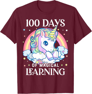 100 Days of School Unicorn Girls Teacher 100th Day of School T-Shirt - T-Shirt | Maroon