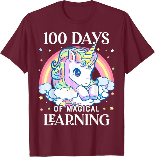 100 Days of School Unicorn Girls Teacher 100th Day of School T-Shirt - T-Shirt | Maroon