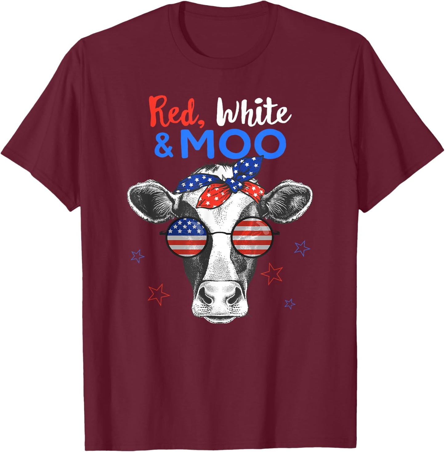 Patriotic Cow USA Flag Funny 4th of July Red White and Moo T-Shirt - T-Shirt | Maroon