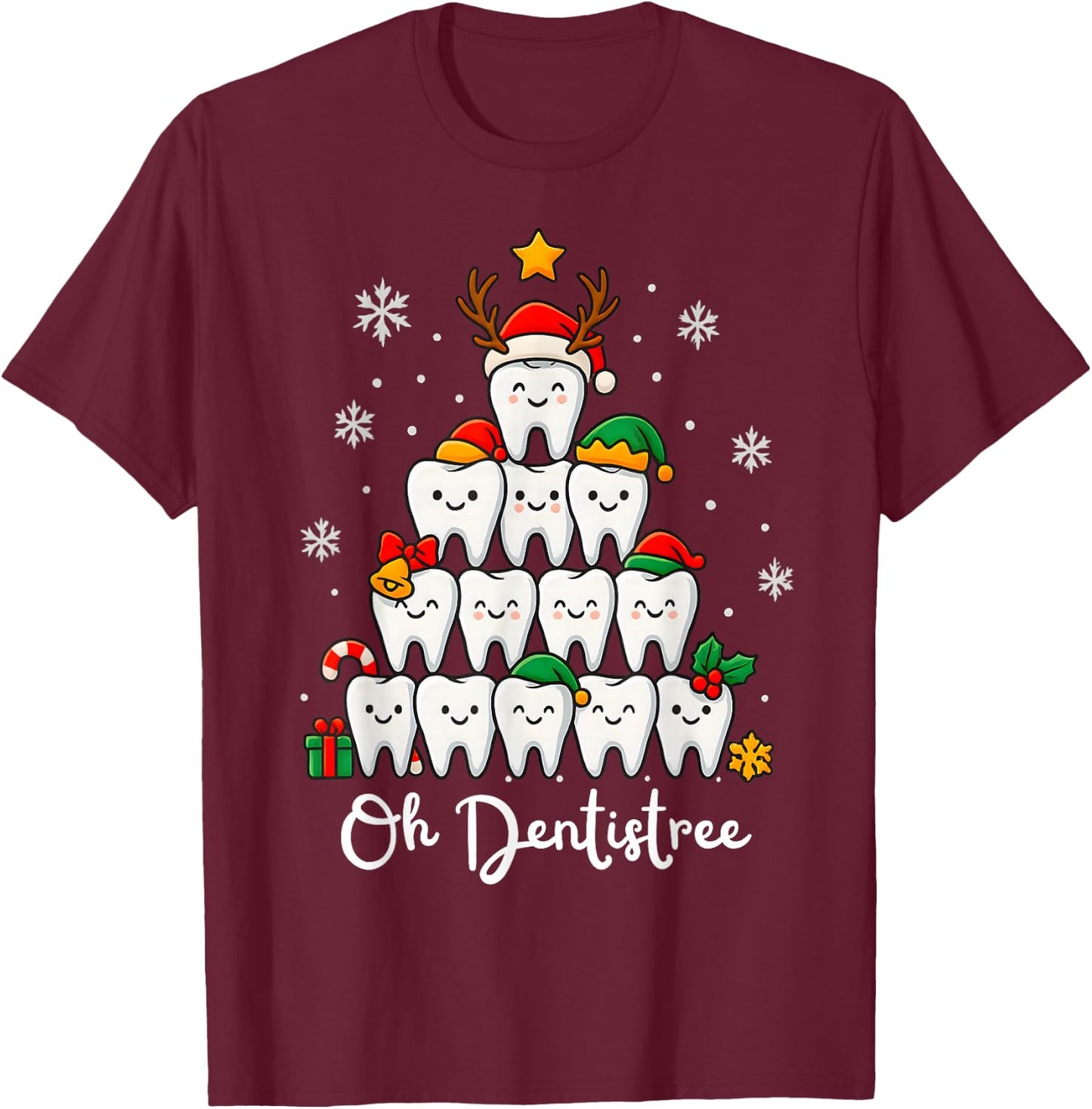 Funny Oh Dentistree Xmas Christmas Dental Hygienist Dentist T-Shirt - T-Shirt | Maroon