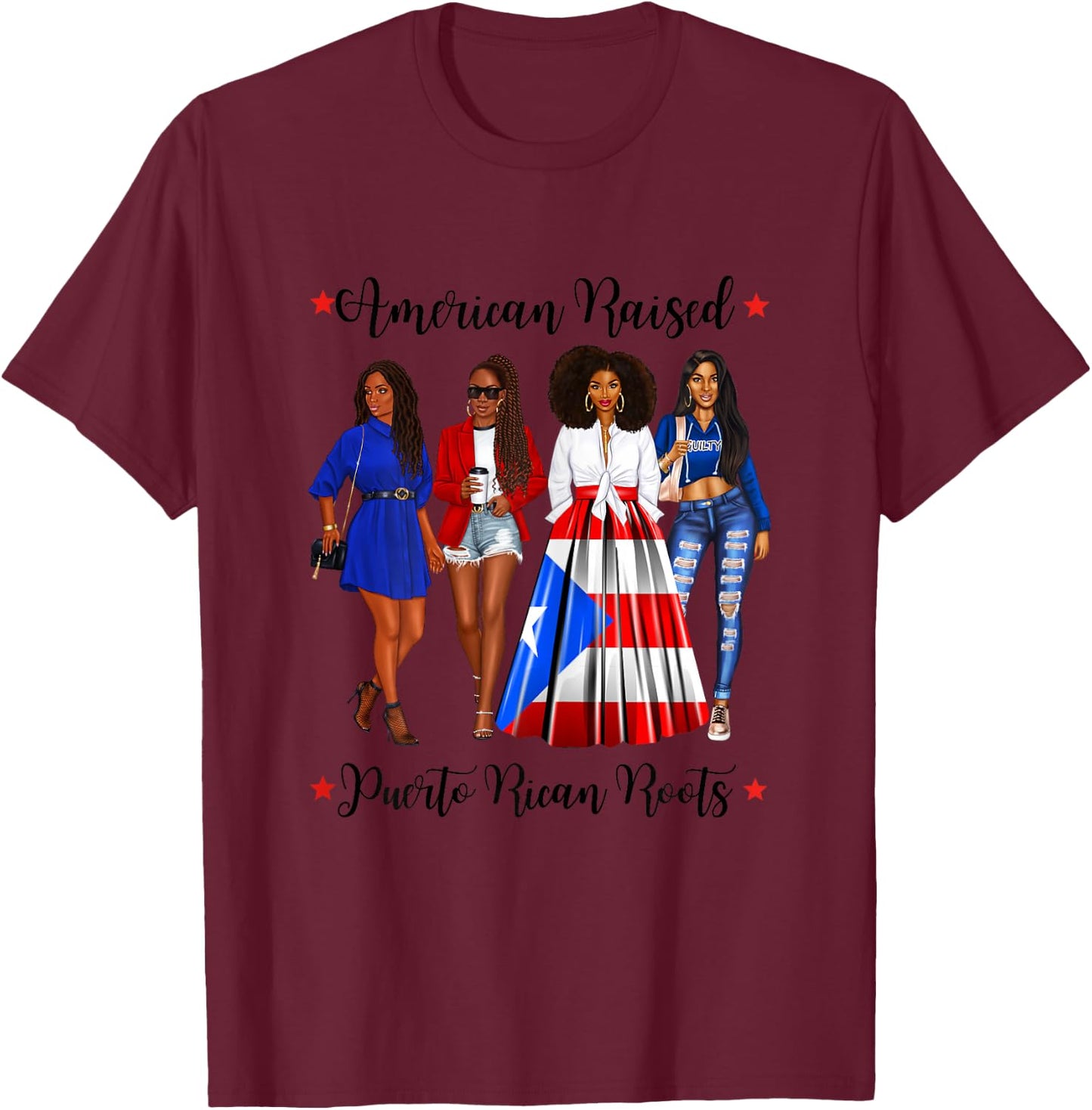 Afro Latina American Raised Puerto Rican Roots Rico T-Shirt - T-Shirt | Maroon