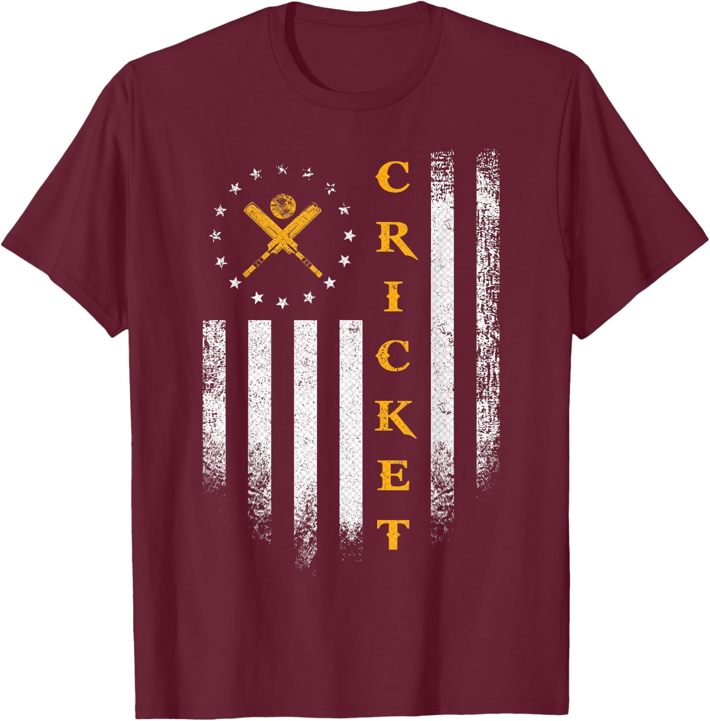 Vintage USA American Flag Cricket Player Team Silhouette T-Shirt - T-Shirt | Maroon