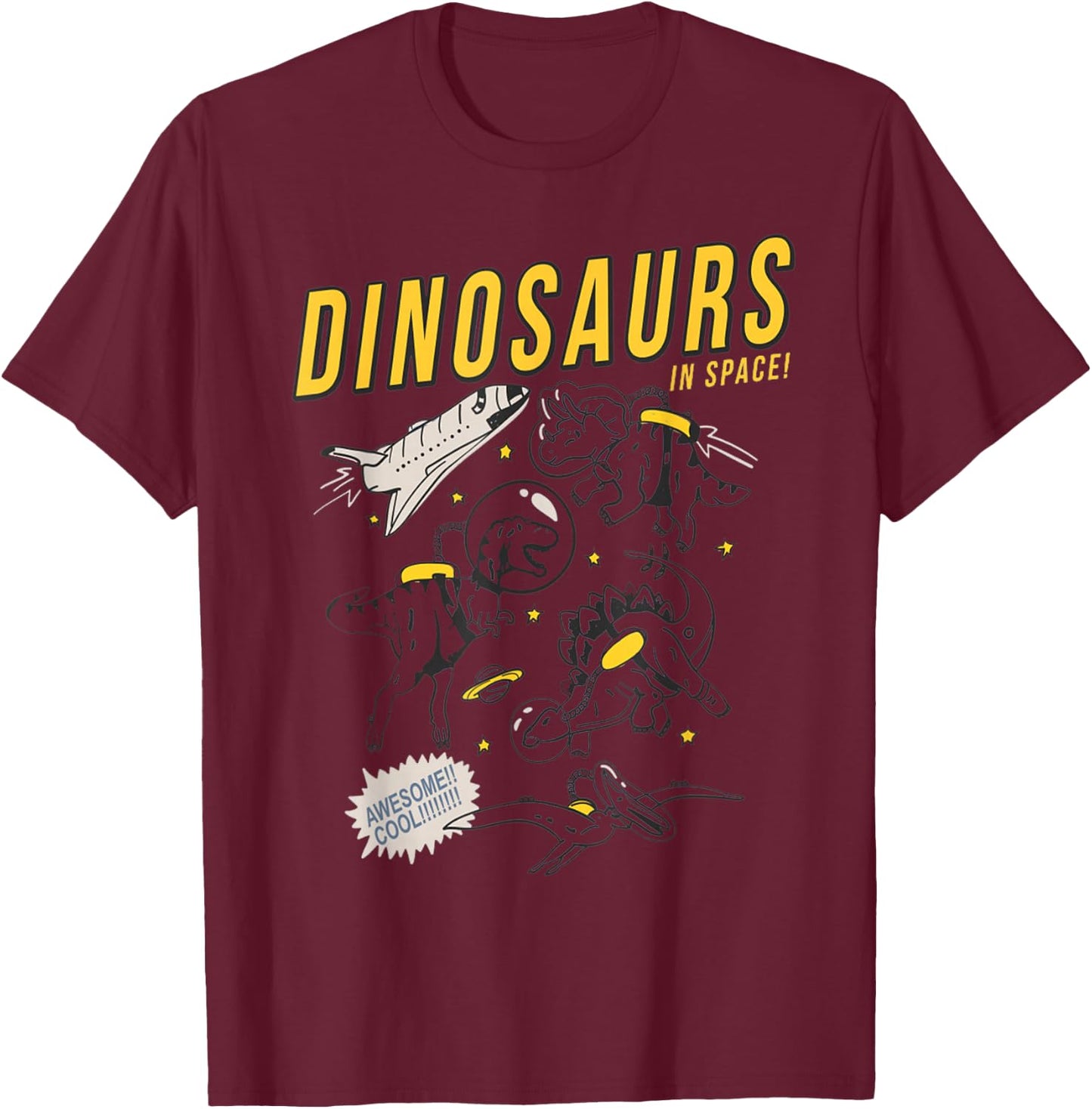 Funny Dinosaurs in space astronaut astrologist cartoon shirt T-Shirt - T-Shirt | Maroon