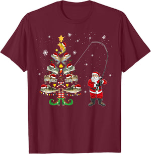 Fishermans Christmas Pajama Gift Tree Lights Merry Fishmas T-Shirt - T-Shirt | Maroon