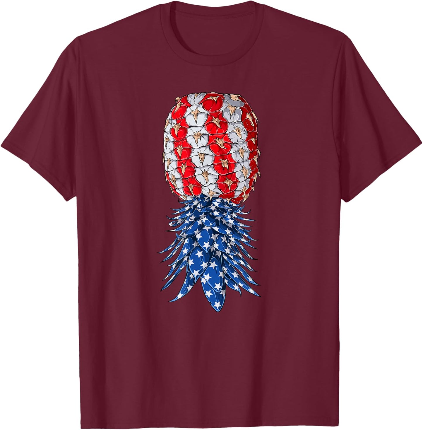 July Patriotic Red White Blue Upside Down Pineapple Swinger Women Men T-Shirt - T-Shirt | Maroon