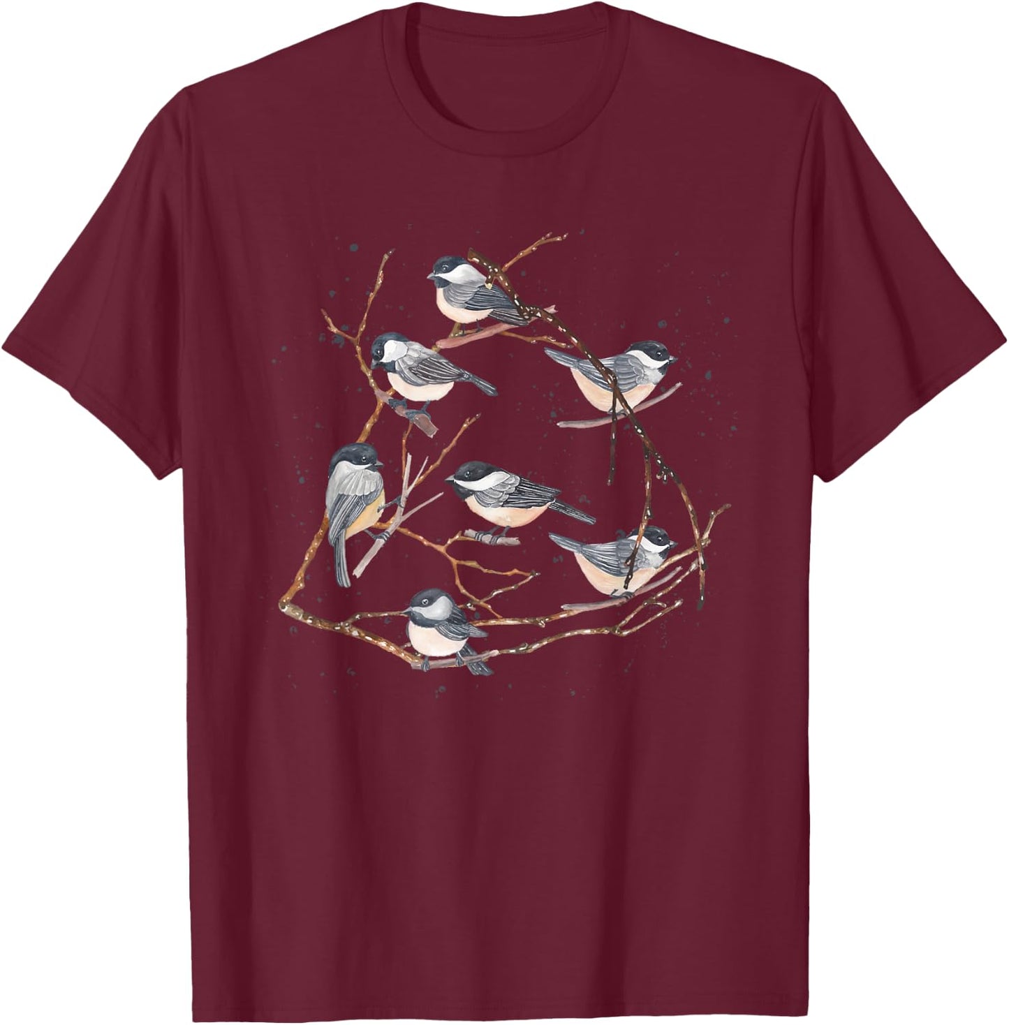 Chickadee Bird Watching Birding Nature Tree Branch Bird T-Shirt - T-Shirt | Maroon