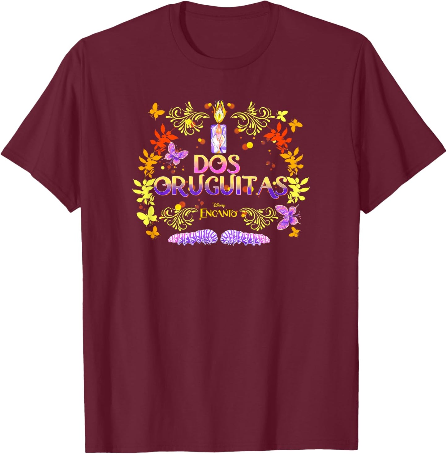 Disney Encanto Dos Oruguitas Candle Portrait T-Shirt - T-Shirt | Maroon