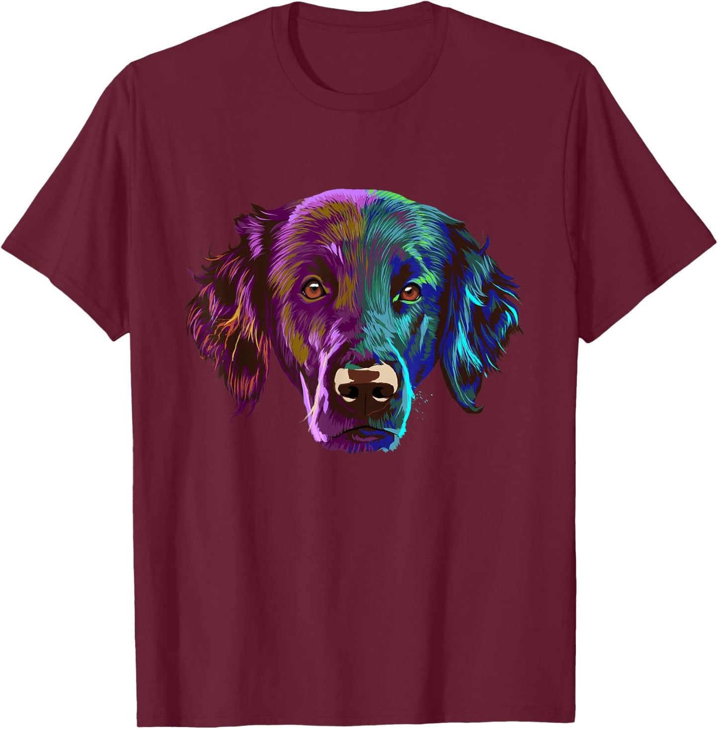 Colorful Splash Dog Flat Coated Retriever T-Shirt - T-Shirt | Maroon