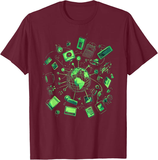 Vintage Technology Retro Gadgets Illustration T-Shirt - T-Shirt | Maroon