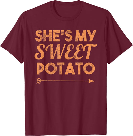 Shes My Sweet Potato I Yam Thanksgiving Matching Couple T-Shirt - T-Shirt | Maroon