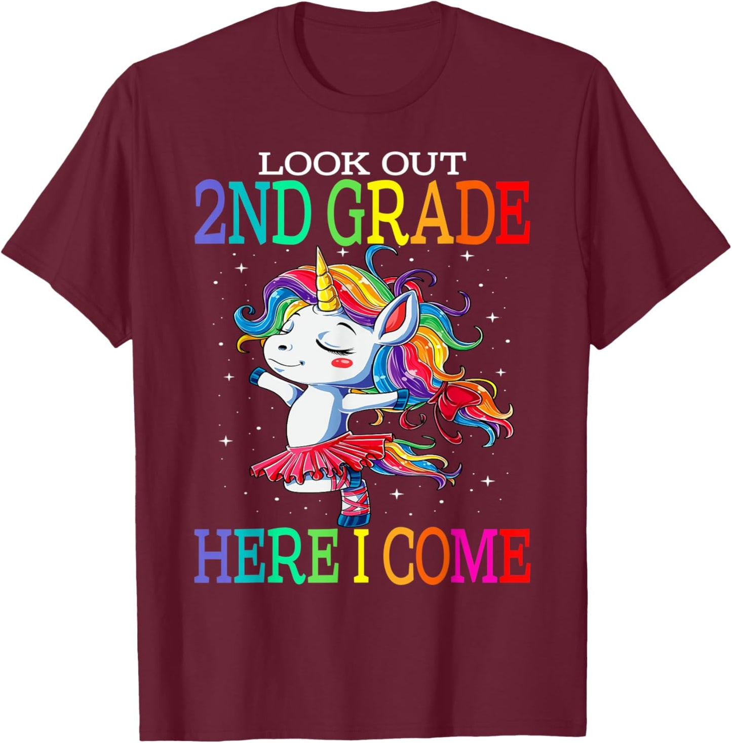 Kids Look Out 2nd Grade Here I Come Unicorn T-Shirt - T-Shirt | Maroon