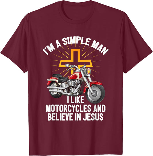 Motorcycles Believe In Jesus Motorcyclist Biking Christian T-Shirt - T-Shirt | Maroon