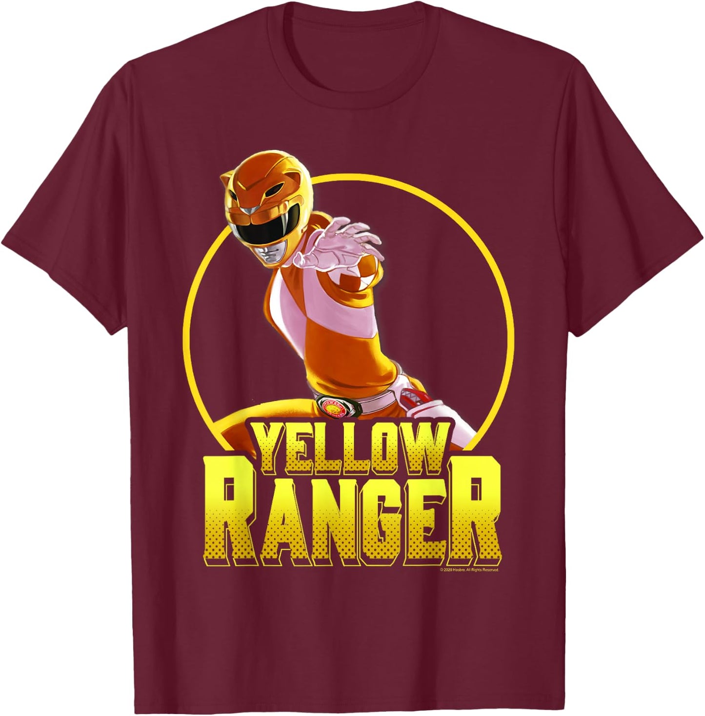 Power Rangers Yellow Ranger Karate Action Circle Portrait T-Shirt - T-Shirt | Maroon